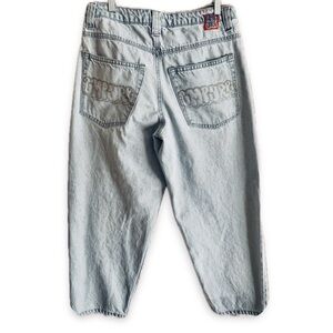 VTG Empyre Baggy Light Wash Jeans Embroidered Pockets Graffiti Y2K Skater Crop
